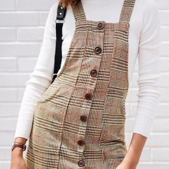 UO Joey Plaid Button-Down Skirtall Overall Size Medium - Picture 1 of 8